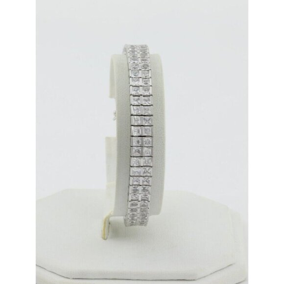Sterling Silver Double Row Sparkly Cubic Zirconia Tennis Bracelet Silpada 7 1/4" - Picture 5 of 7